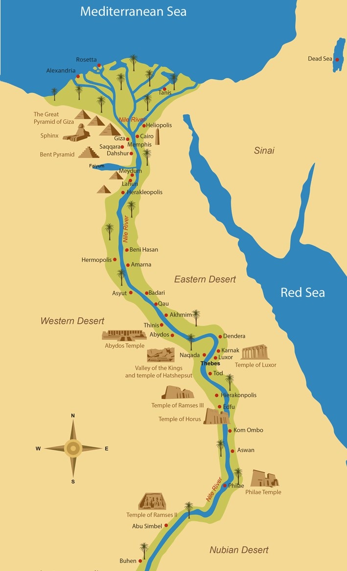 Map of the Nile in Ancient Egypt