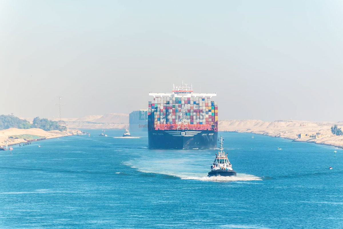 Large Container Vessel Ship Passing Suez Canal - Egypt Tours Portal