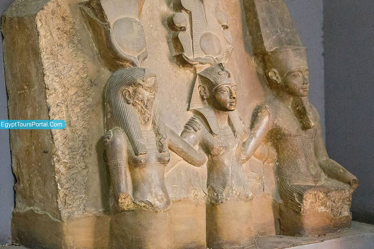 King Tut Statue with Deities at Egyptian Museum from Karnak Cachette - Egypt Tours Portal