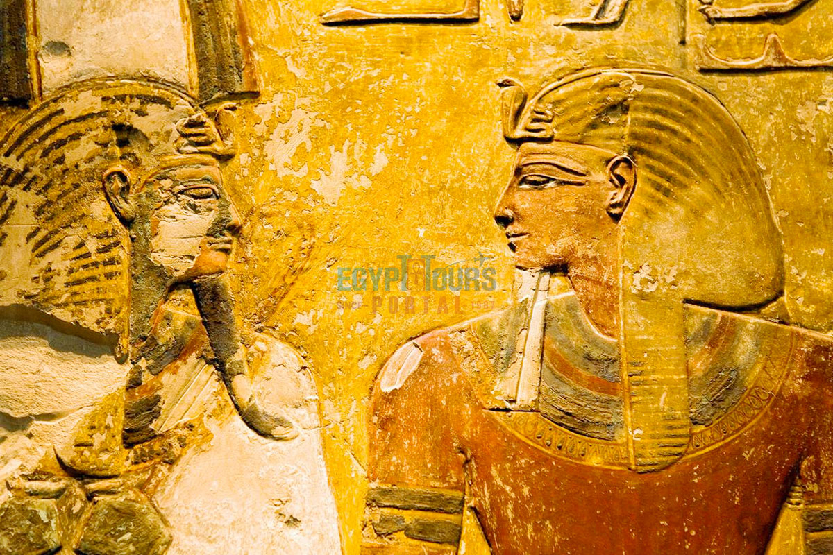 King Seti I Withe the Deity Osiris - Egypt Tours Portal
