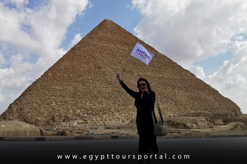 Female Guest of Egypt Tours Portal at Giza Pyramids - How to Enjoy Egypt as a Solo Traveler - Egypt Tours Porta